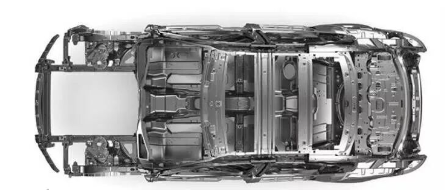 All-aluminum car underbody structure top view