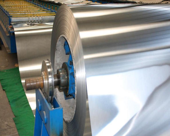 Aluminum coil on uncoiler at rolling line