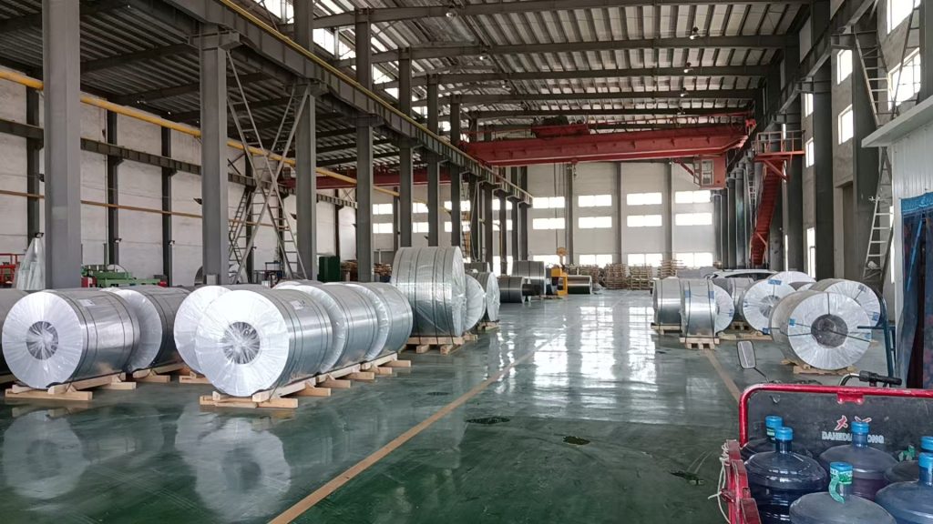 Aluminum coils in factory warehouse