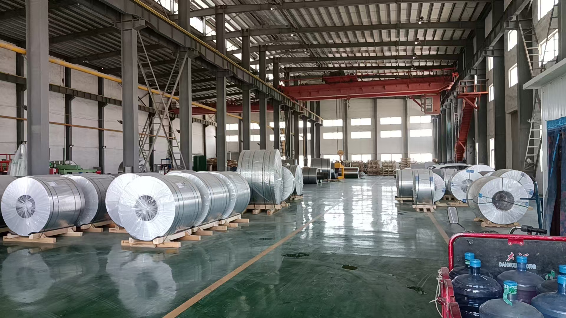 Aluminum coils in factory warehouse