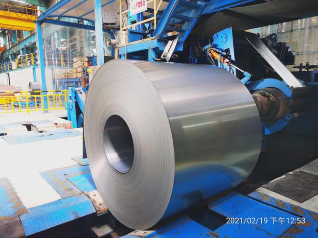Cold-rolled automotive steel coil on processing line