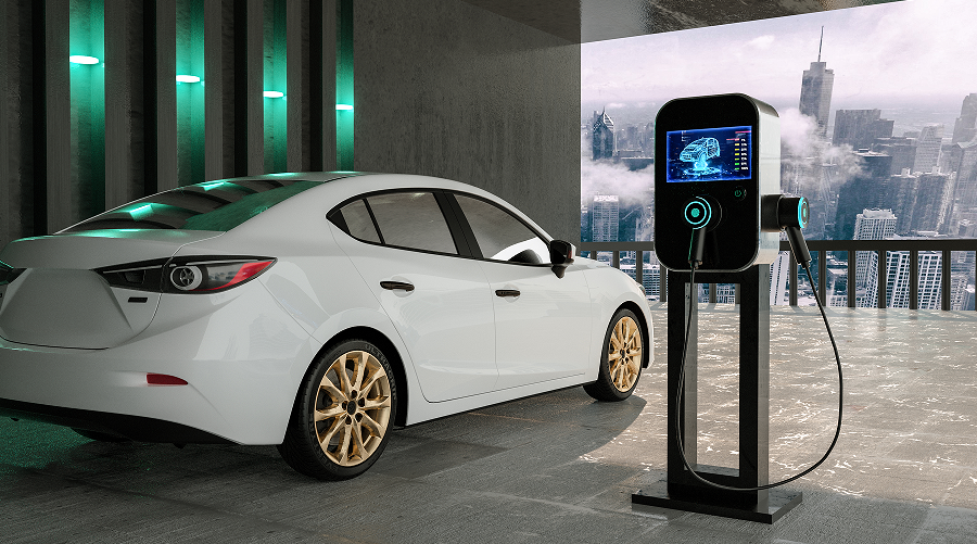 Electric car at charging station