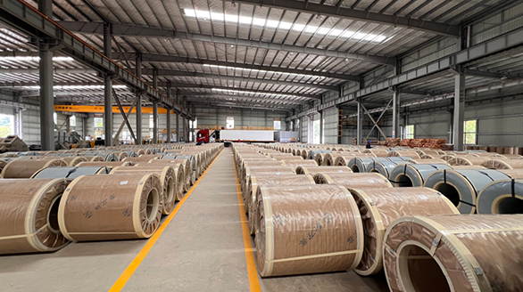 Packaged coils in warehouse
