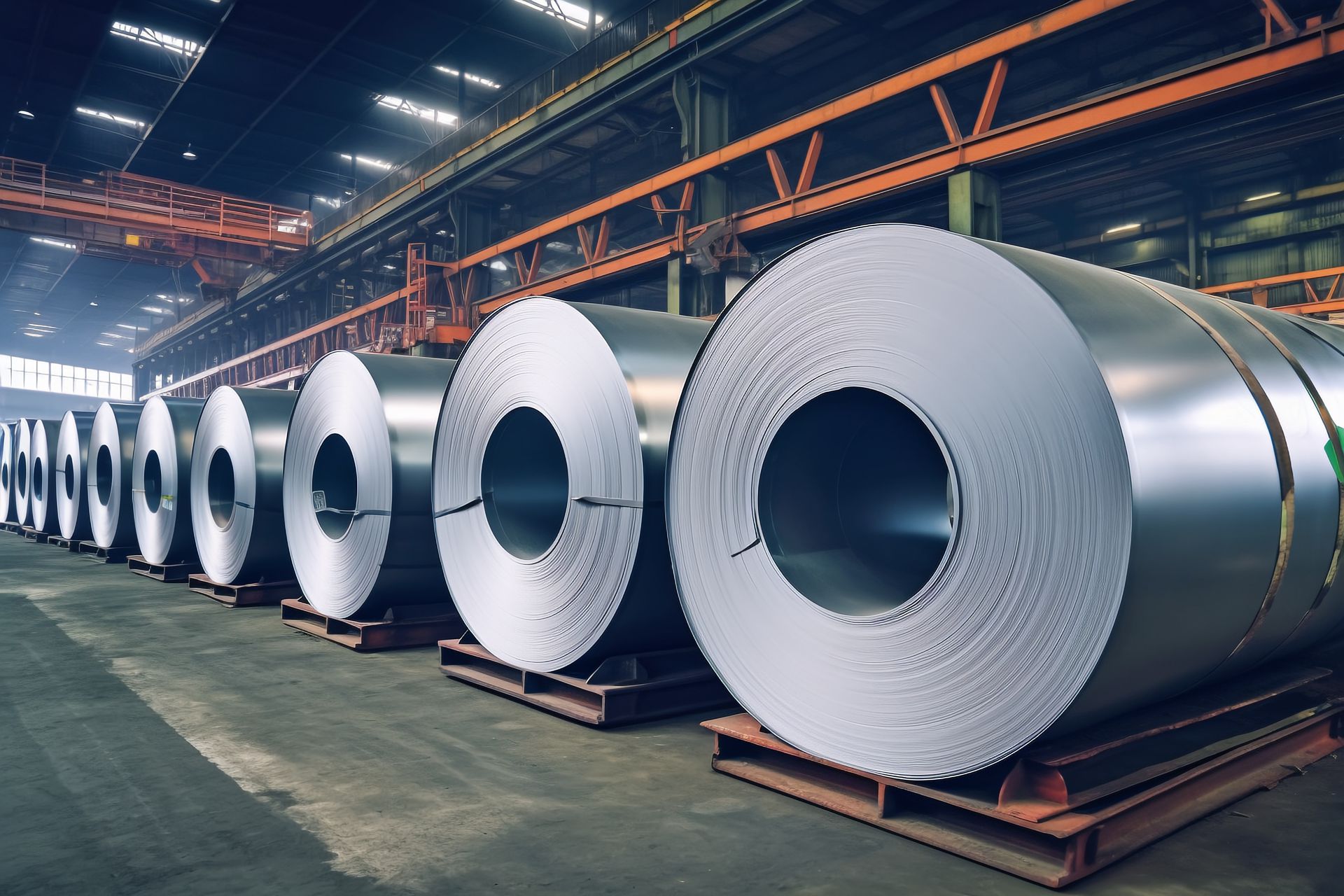 Steel coils in warehouse
