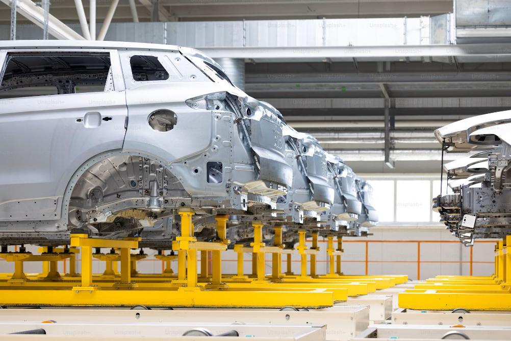 Aluminum car bodies on production line